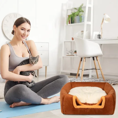 Vista 7 de Cama tipo cueva para gatos de interior, cama de tienda de campaña para gatos con almohada acolchada extraíble lavable, camas para gatitos 2 en 1