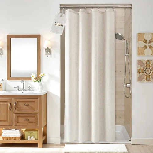 Vista 18 de Nanspring Cortina de ducha de lino extra larga para baño, 96 pulgadas Natural