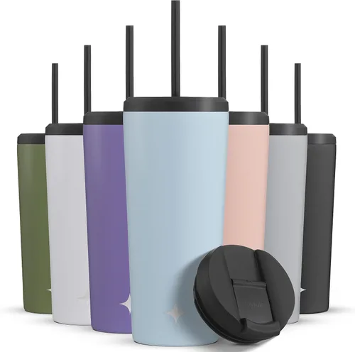 Vista 13 de JoyJolt Vaso de 20 onzas con triple aislamiento con tapa y popote (2 cada uno) de acero inoxidable de doble pared al vacío, con forro de cobre