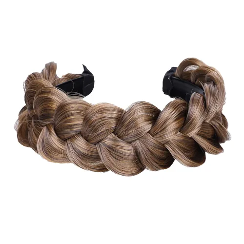Vista 6 de Diadema trenzada de pelo sintético, aro de pelo clásico, grueso, ancho, trenzado, peluca de trenzas esponjosas, accesorio de belleza para mujeres