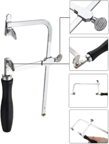 Vista 3 de Jeweler's - Marco de sierra ajustable con 144 cuchillas Kit profesional de fabricación de joyas con abrazadera de madera Juego de accesorios