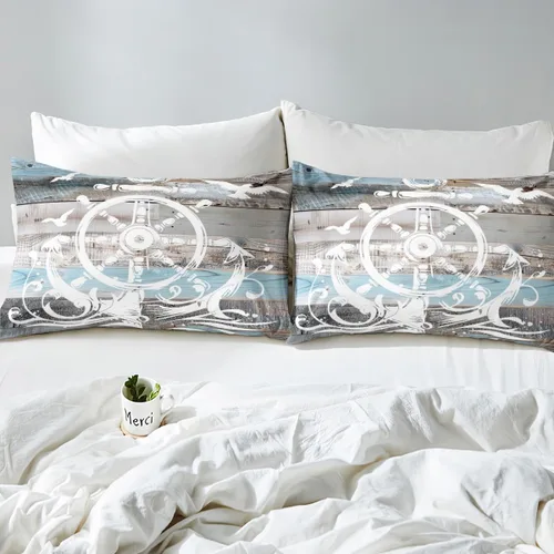 Vista 6 de Erosebridal Funda de edredón de ancla náutica, juego de ropa de cama con brújula oceánica, tamaño individual para niños, adolescentes, adultos