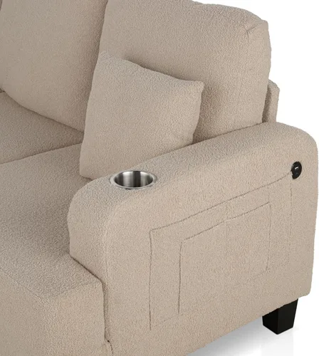 Vista 11 de HOMES: Inside + Out Reese - Moderno juego de sofá de 2 piezas con bolsillos laterales, portavasos y puertos USB, sofá suave de madera y cómodo sofá