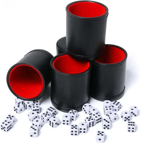 Vista 8 de Paquete de 5 dados de piel sintética con forro de fieltro silencioso con 30 dados de puntos para juegos de dados Yahtzee Farkle, gris