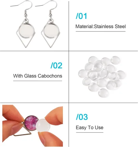 Vista 3 de FASHEWELRY 20 piezas bandejas de bisel de acero inoxidable para aretes geométricos configuración de bisel en blanco corazón luna redondos aretes