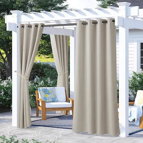 Vista 98 de NICETOWN Cortina para Exteriores para Patio Impermeable de 84 Pulgadas de Ancho, Aislamiento Térmico con Ojales Antioxidantes Bloqueo UV Cortina