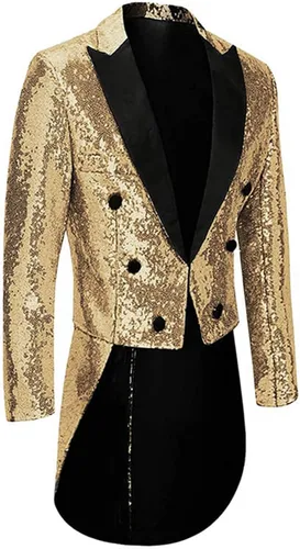 Vista 4 de Men Halloween Costume Jacket Sequins Tux Swallowtail Suit for Wedding Dinner Party Ringmaster Show Blazer
