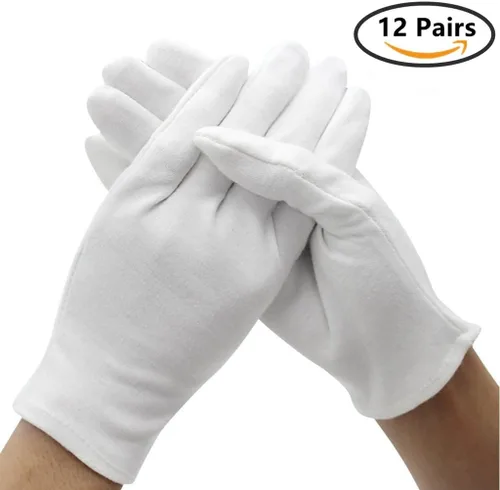 Vista 5 de DH - 12 pares de guantes de algodón blanco suaves, guantes de trabajo elásticos para inspección de joyas