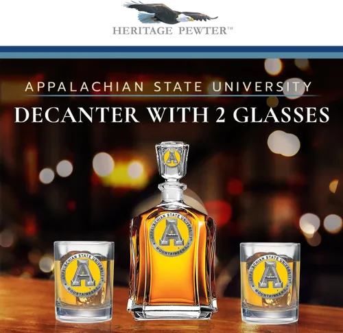 Vista 3 de Heritage Pewter Juego de decantador Appalachian State con 2 vasos combinados, vertedor de 24 onzas con 2 vasos dobles antiguos, vidrio de peltre