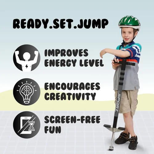Vista 6 de New Bounce - Palo saltarín para niños – Palos saltarines, 40 a 80 libras – Edición deportiva, calidad, fácil agarre, palo saltarín para horas