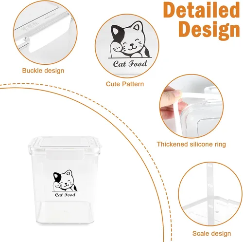Vista 2 de Contenedor de almacenamiento de comida para gatos Recipiente hermético de comida para gatos con cuchara Contenedor de almacenamiento