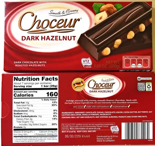Vista 2 de Choceur Chocolate negro con avellanas tostadas 7.05 oz (paquete de 2)