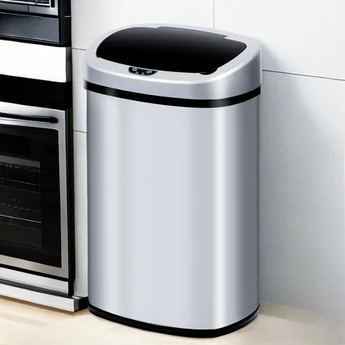 Vista 8 de HHS Basurero de acero inoxidable de 13 galones con tapa, sin contacto, de metal, para cocina, baño, dormitorio, cocina y oficina (5 litros)
