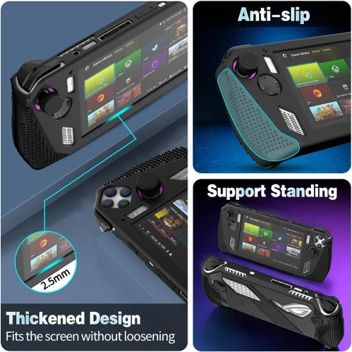 Vista 5 de Funda protectora para Rog Ally Stand, protector de accesorios de silicona, cubierta suave con 2 pares de tapas de agarre para el pulgar, soporte