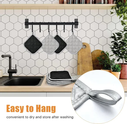 Vista 3 de 24 soportes para ollas a granel para cocina, resistentes al calor, agarraderas de algodón de 7 x 7 pulgadas con bucles para colgar, almohadillas