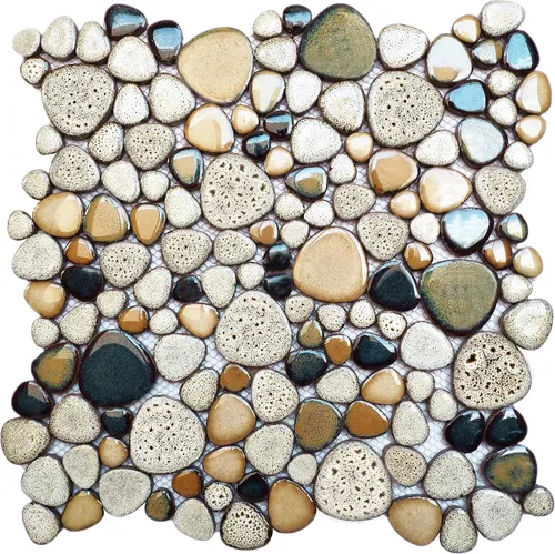 Vista 10 de Parrotile Azulejos Azules de Guijarros para Piso de Ducha, Mosaico para Salpicadero de Baño, Azulejos de Pared (5 Hojas)