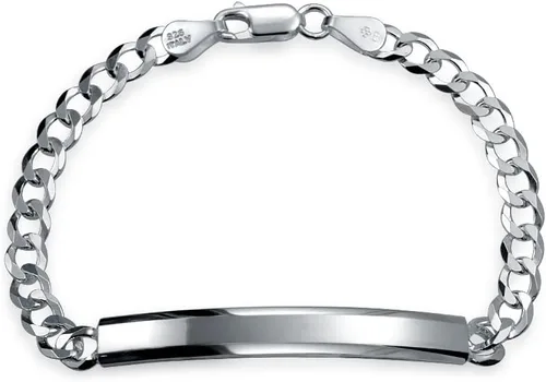 Vista 2 de Bling Jewelry Personalize Bar Name Plated identification ID Bracelet For Men with Mariner, Curb, Figaro, Link Chain .925 Sterling Silver Made In