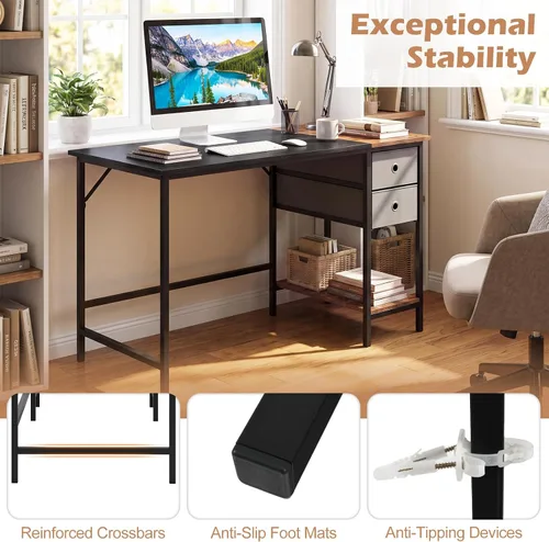 Vista 7 de Tangkula 48-Inch Computer Desk with 2 Drawers, Modern Home Office Desk with Hanging Hook & Storage Shelf, Multipurpose Writing Desk for Study Bedroom