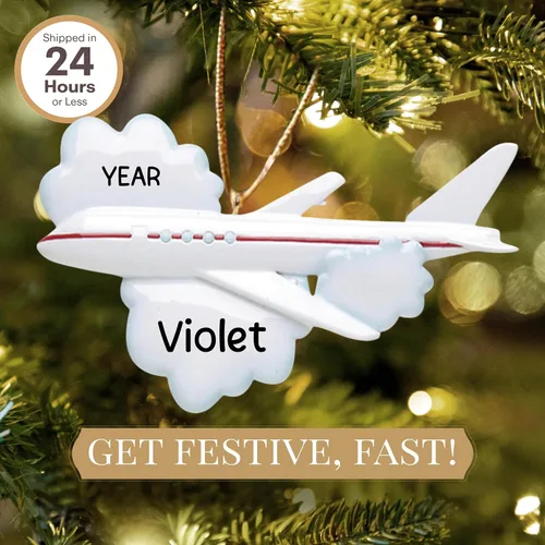 Vista 2 de Adorno de avión personalizado 2026 Adornos de Navidad de viaje personalizados con grabado láser las 24 horas para árbol Regalo de recuerdo