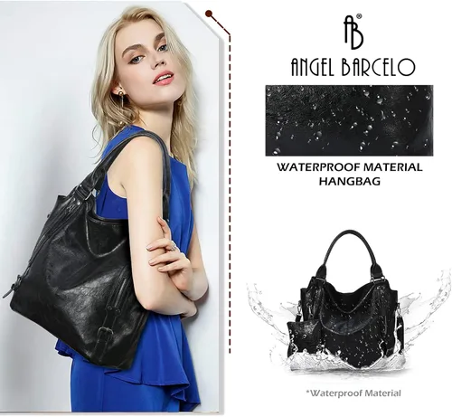 Vista 5 de Angel Barcelo - Bolsa de mano grande de piel suave con correa para el hombro para mujer