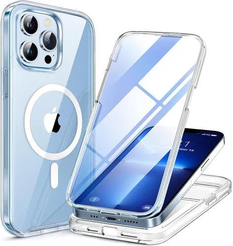Vista 54 de Miracase - Funda magnética para iPhone 13 Pro Max de 6.7 pulgadas (compatible con MagSafe), transparente, completo, protector de pantalla de vidrio