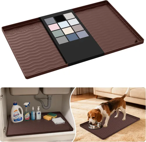Vista 109 de URMONA - Tapete de silicona impermeable para debajo del fregadero, 16 x 10 Beige