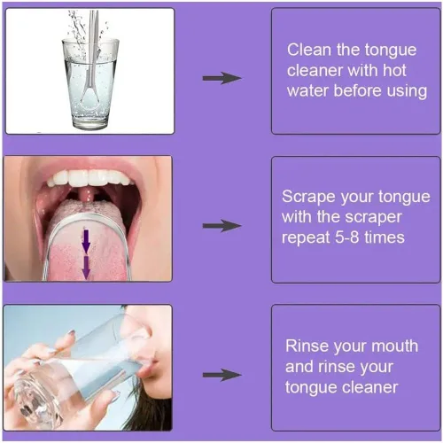 Vista 8 de Raspador de lengua para adultos para reducir el mal aliento, limpiadores de lengua de acero inoxidable, raspador de lengua de metal, limpiador