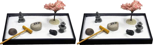 Vista 12 de Kit de jardín zen mini de Nature's Mark para escritorio con rastrillo, arena blanca, figura de loto, base cuadrada negra de 3 secciones, rocas