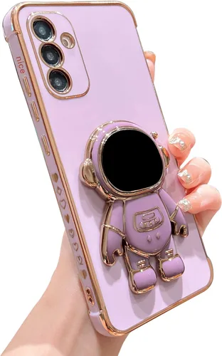 Vista 13 de phylla para Samsung Galaxy A12 Funda de Teléfono con Soporte Oculto de Astronauta Chapado en Oro de Lujo Lindo Astronauta Lateral Lindo