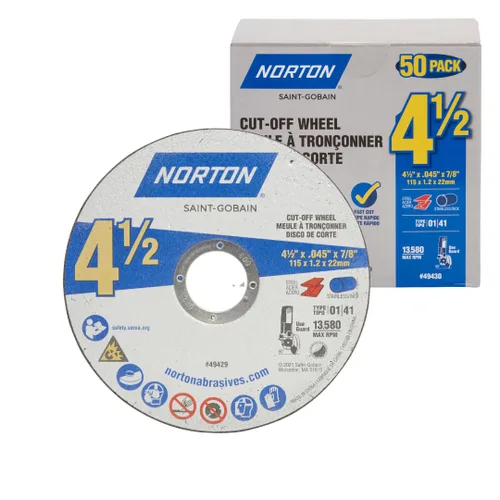 Vista 7 de Norton Ruedas de corte de 4-1/2 pulgadas, paquete de 5 discos de corte agresivos para amoladora angular, corte de uso general para metal y acero