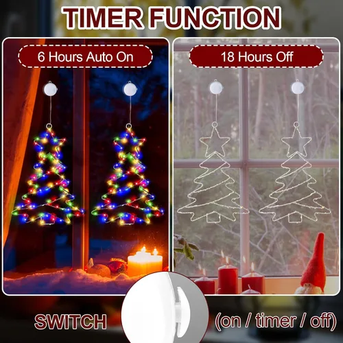 Vista 2 de 2 piezas de luces de ventana de Navidad, luces de árbol de Navidad con batería, luces de ventana de Navidad con marco de metal, decoraciones