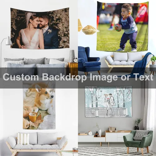 Vista 4 de OHORTEB Tapiz vertical personalizado con foto y nombre, colgante de pared personalizado para bodas, cumpleaños, día del padre, día de la madre