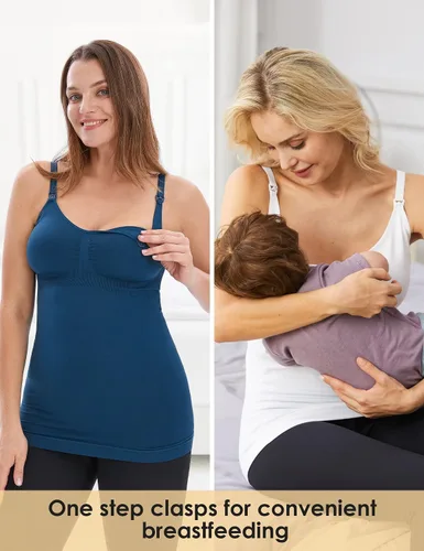 Vista 3 de HOFISH Womens Breast Feeding TopsMaternity Nursing Cami with Build in Shelf Bra 3Pack