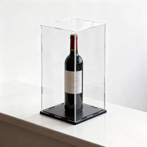 Vista 23 de Vitrina de acrílico transparente con base negra mate, vitrina premontada a prueba de polvo, caja transparente de una sola pieza para coleccionables