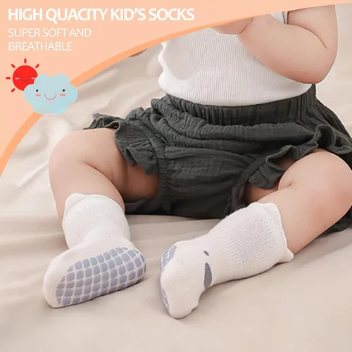 Vista 2 de TRUEHAN 5 pares de calcetines antideslizantes con puños para bebés, para niños y niñas