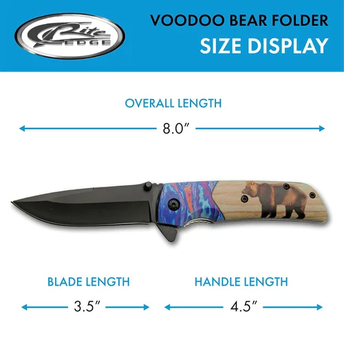 Vista 3 de SZCO Supplies Cuchillo plegable al aire libre de 8 "Bear Printed Assisted Open Liner Lock EDC para exteriores, marrón