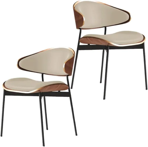Vista 19 de YVYKFZD Juego de sillas de comedor de mediados de siglo, silla de comedor con respaldo curvado y patas de metal, sillas de cocina tapizadas de Negro