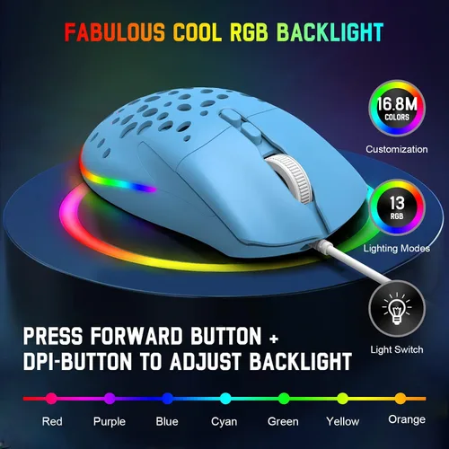 Vista 4 de ZIYOU LANG Modelo D19 RGB Gaming Mouse USB con cable con retroiluminación multi Chroma ajustable 12000Dpi cubierta trasera desmontable ajuste