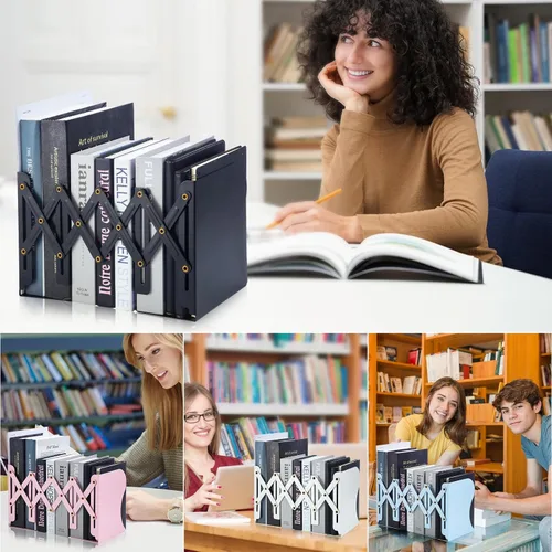 Vista 2 de M&G Sujetalibros ajustables para estantes, sujetalibros de metal para libros pesados, soporte organizador de archivos de revistas de escritorio que