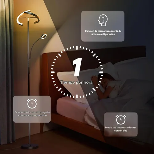 Vista 7 de SIBRILLE Lámpara de pie RGBCW mejorada de 36 W con anillo de lectura, lámpara de pie LED giratoria con control remoto, luz de pie regulable, luz