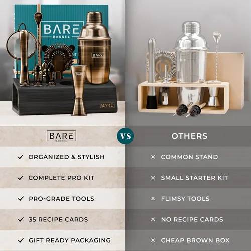 Vista 6 de Mixology Bartender Kit Bar Set Juego de coctelera de 14 piezas Herramientas de mezcla de Martini Barware para el hogar Incluye 35 tarjetas