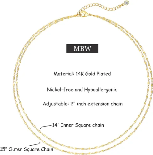 Vista 6 de MBW Delicado collar gargantilla para mujer, chapado en oro de 14 quilates, collares de cadena de cubo en capas para mujer, collares simples de moda
