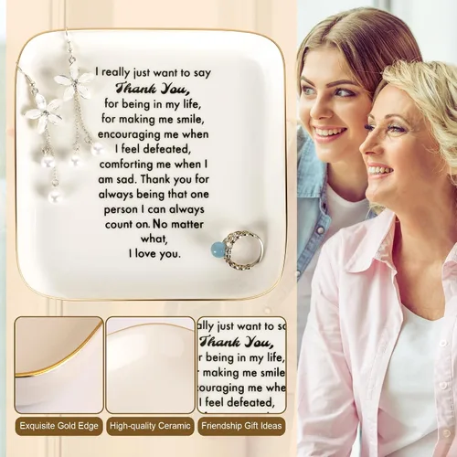 Vista 4 de PUDDING CABIN - Plato para anillos para regalo de agradecimiento para mujeres, madres, maestras, compañeras de trabajo con el mensaje "Thank You for