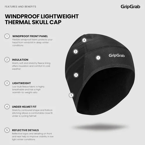 Vista 3 de GripGrab Gorra térmica ligera a prueba de viento para debajo del casco, ciclismo, correr, bicicleta, forro de invierno, gorro de forro de invierno
