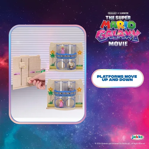 Vista 4 de The Super Mario Galaxy Movie – Gateway Galaxy Diorama Playset con 1.5 pulgadas Princes Peach y exclusivas figuras de acción de Captain Toad Mini