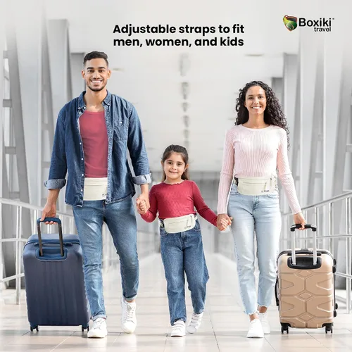 Vista 5 de Boxiki Travel - Cinturón de dinero para viajes para hombres y mujeres oculto, cinturón de dinero con bloqueo RFID y bolsa de cintura segura
