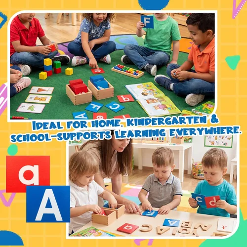 Vista 5 de Henoyso 2 Sets Sandpaper Letters with Boxes Lower and Capital Case Sandpaper Sensory Tactile Letters Recognize Alphabet for Phonics Learning