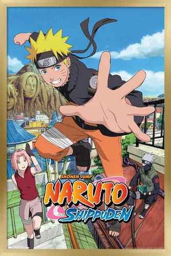 Vista 14 de Trends International Naruto Shippuden - Póster de pared de salto, 14.725 x 22.375 pulgadas, versión enmarcada de madera de granero