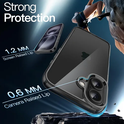 Vista 4 de JETech - Funda para iPhone 16 de 15,5 cm, cubierta a prueba de golpes sin amarillamiento, con parte trasera transparente antiarañazos (negro)
