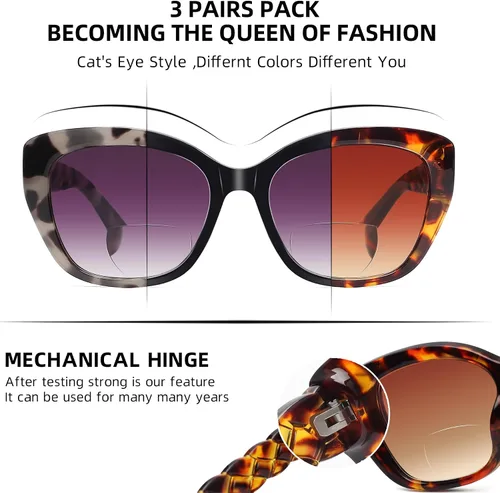 Vista 6 de LADEESSE 3 Pack Bifocal Sunglasses For Women Stylish Reading Sun glasses for Women